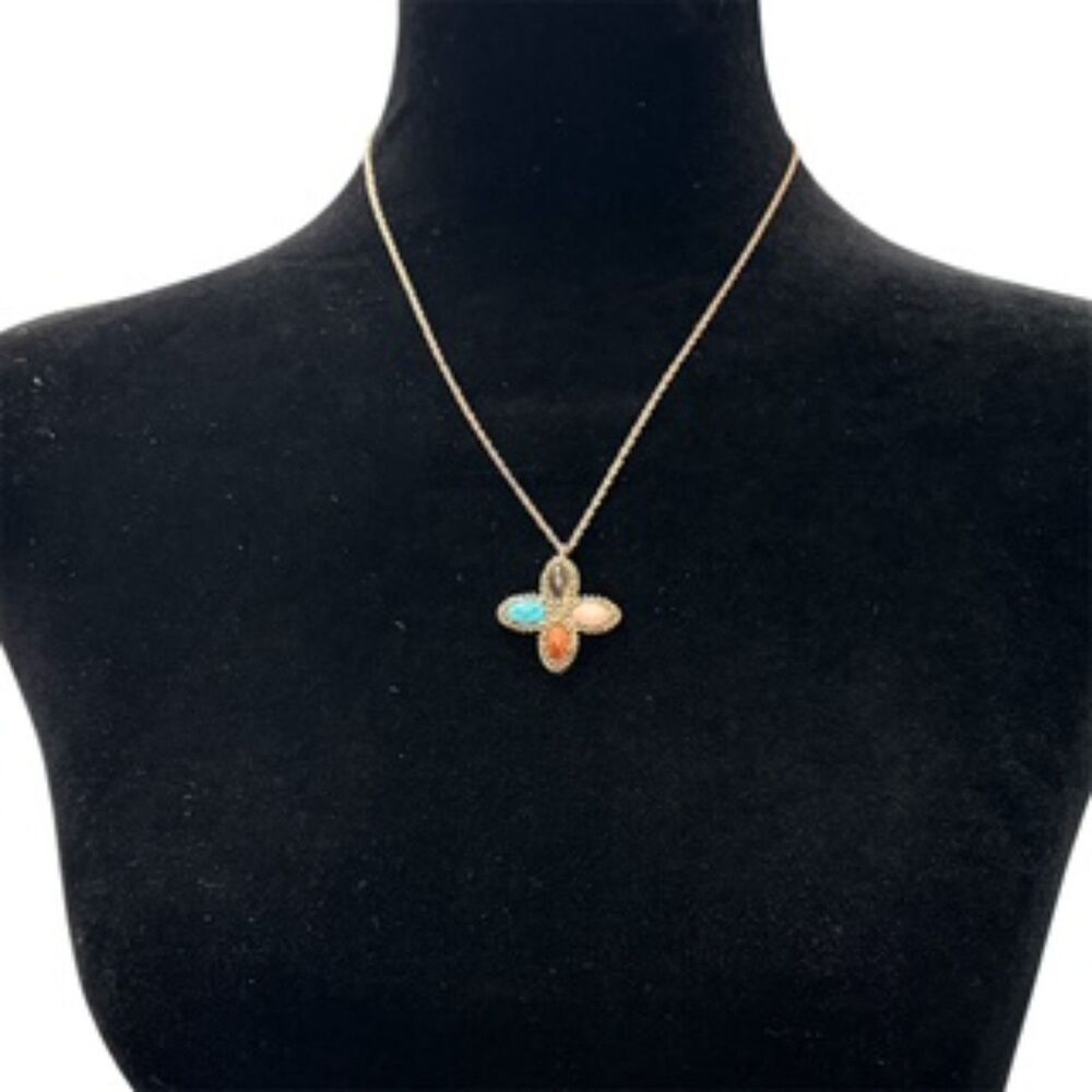 Kendra Scott Thandie Multicolor Clover Gem Petals Pendant Necklace Gold Chain